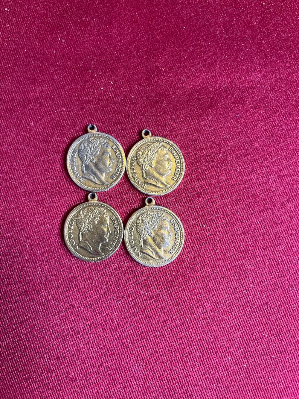 Lot of 4 Vintage Brass Napoleon Empereur Coin Charms Pendants Watch Fob Findings
